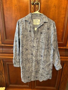 Frank & Eileen Light Blue Floral Button-Up Tunic